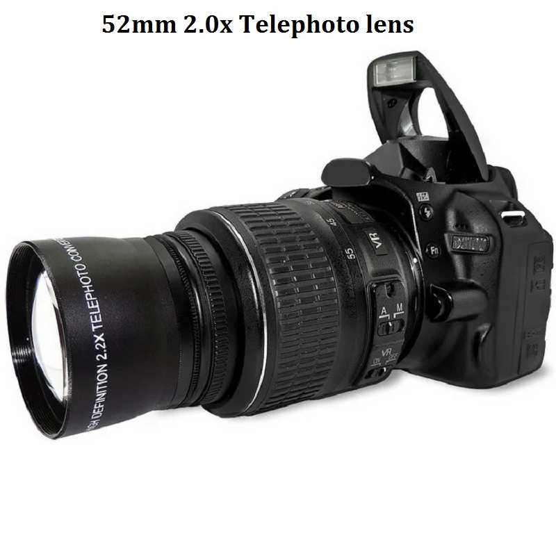 52mm 2.0x Telephoto Lens for Nikon D90 D80 D700 D3000 D3100 D3200 D5000 D5100 D5200 18-55mm DSLR Cameras
