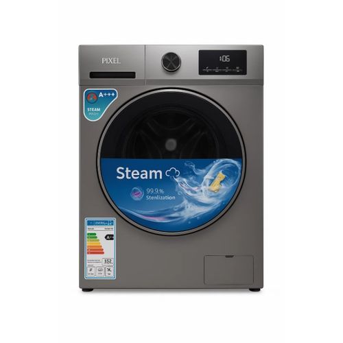 Pixel 8Kg Automatic Front Loader Washing With Steam 8 KG- Silver 1 Yr Wrnty