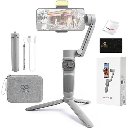 Zhiyun Smooth Q3 Combo PackagePhone Gimbal 3-Axis Flexible Smartphone Handheld Stabilizer Gray with Fill Light