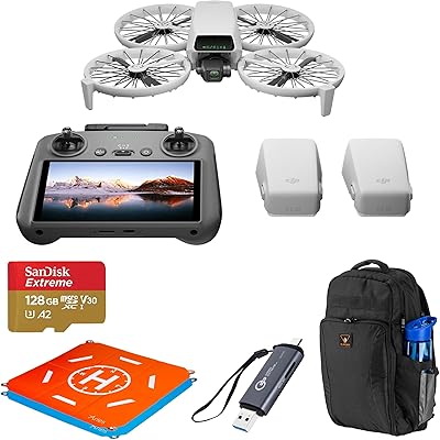 DJI Flip Drone Fly More Combo with RC 2 Remote Controller, 3 Batteries for 93-Min Flight Time + Backpack + SD Card + Landing Pad, Card Reader