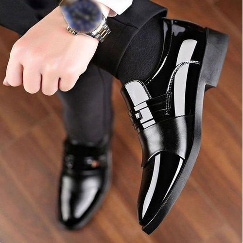 Men's Formal Leather Shoes-Work Business Pointed Toe Shoes-Slip-on loafers -Wedding Shoes- Black