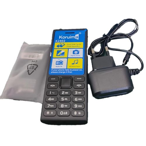 Koruima K2402 Button Phones 2.4" 1800mAh 5V 1A Type-C Charger Big Battery Dual Sim Feature Phones Black